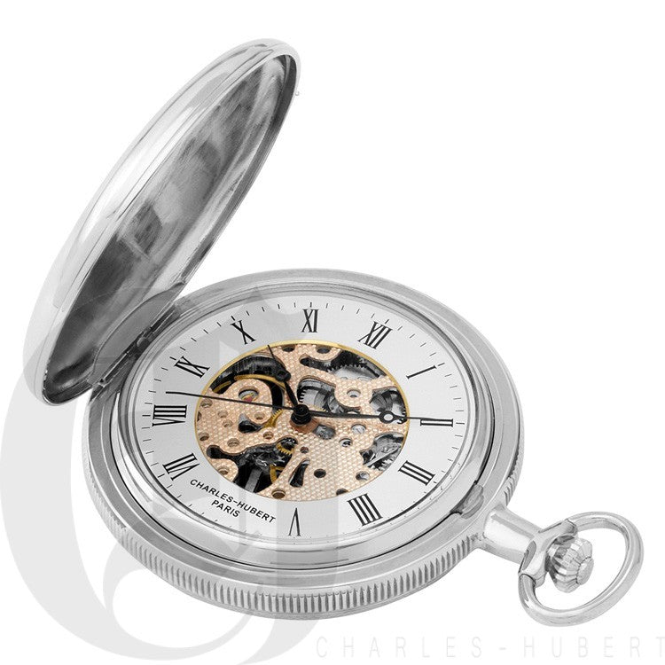 Two Tone Rose Gold Engraved Charles Hubert Pocket Watch & Chain #3822 - Executive Gift Shoppe