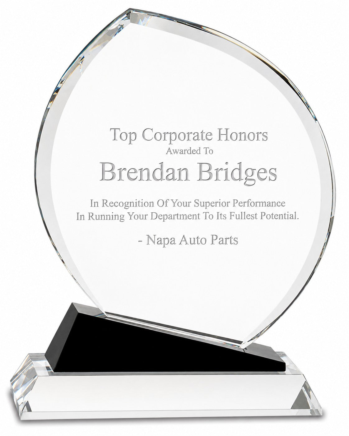 Personalized Crystal Oblong Recogntion Award With Black Base