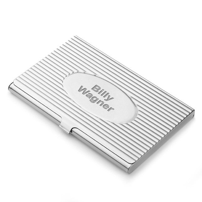 The Oval Engraved Stainless Steel Business Card Holder - Executive Gift Shoppe