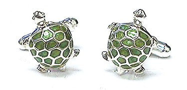 Sterling Silver & Hand Painted Enamel Turtle Cufflinks