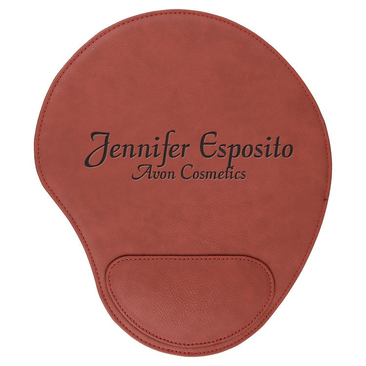 Personalized Rose & Black Leatherette Mousepad