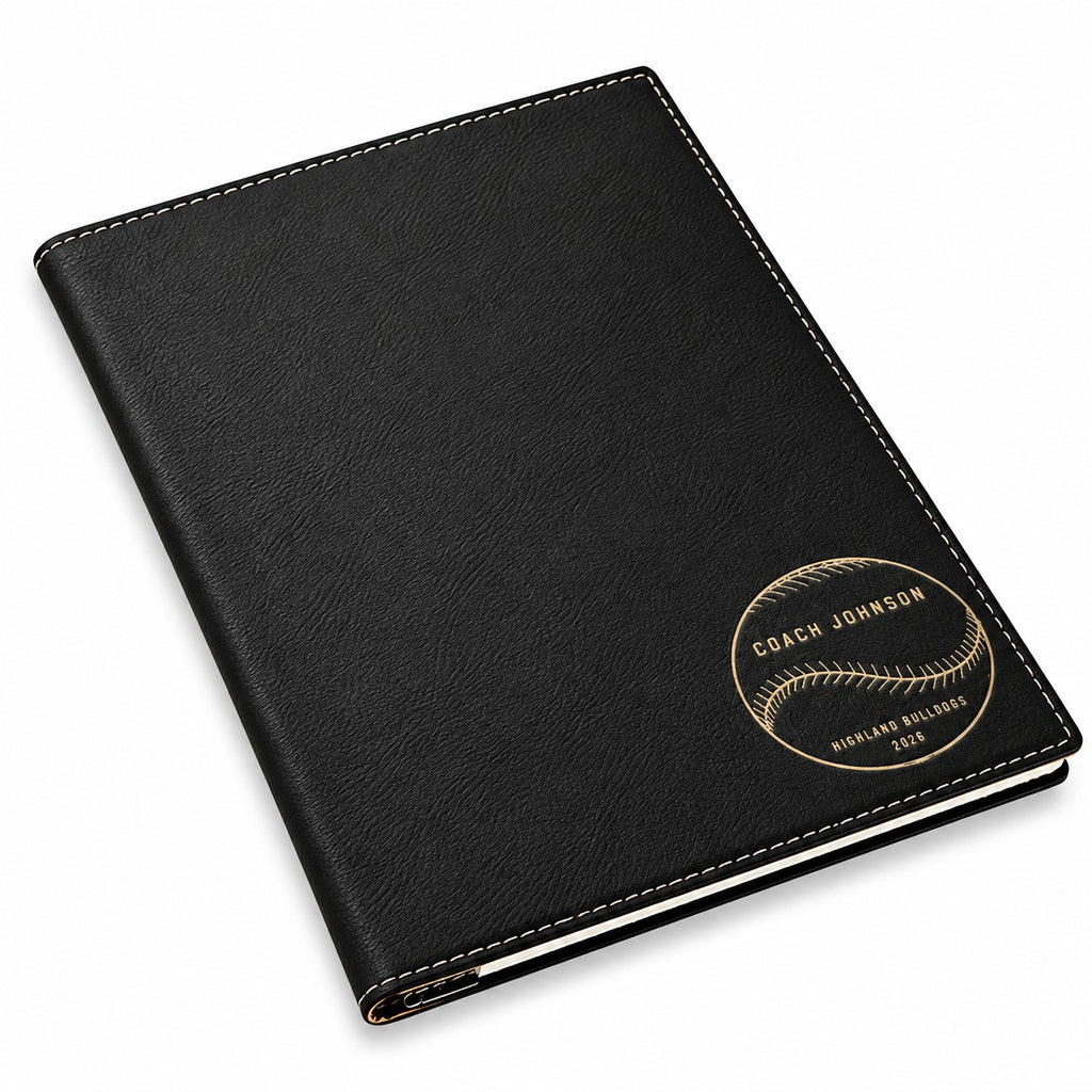 Baseball Coach's Personalized Black Leatherette Portfolio