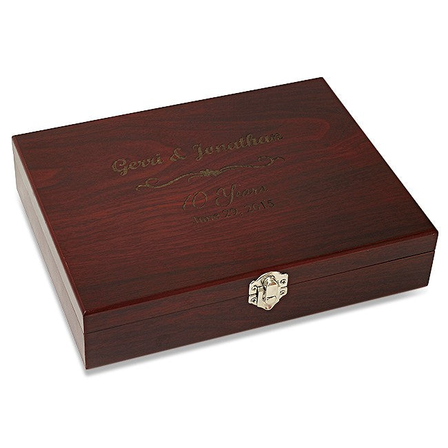 Anniversary Gift Personalized Black Flask With Wooden Box - Executive Gift Shoppe