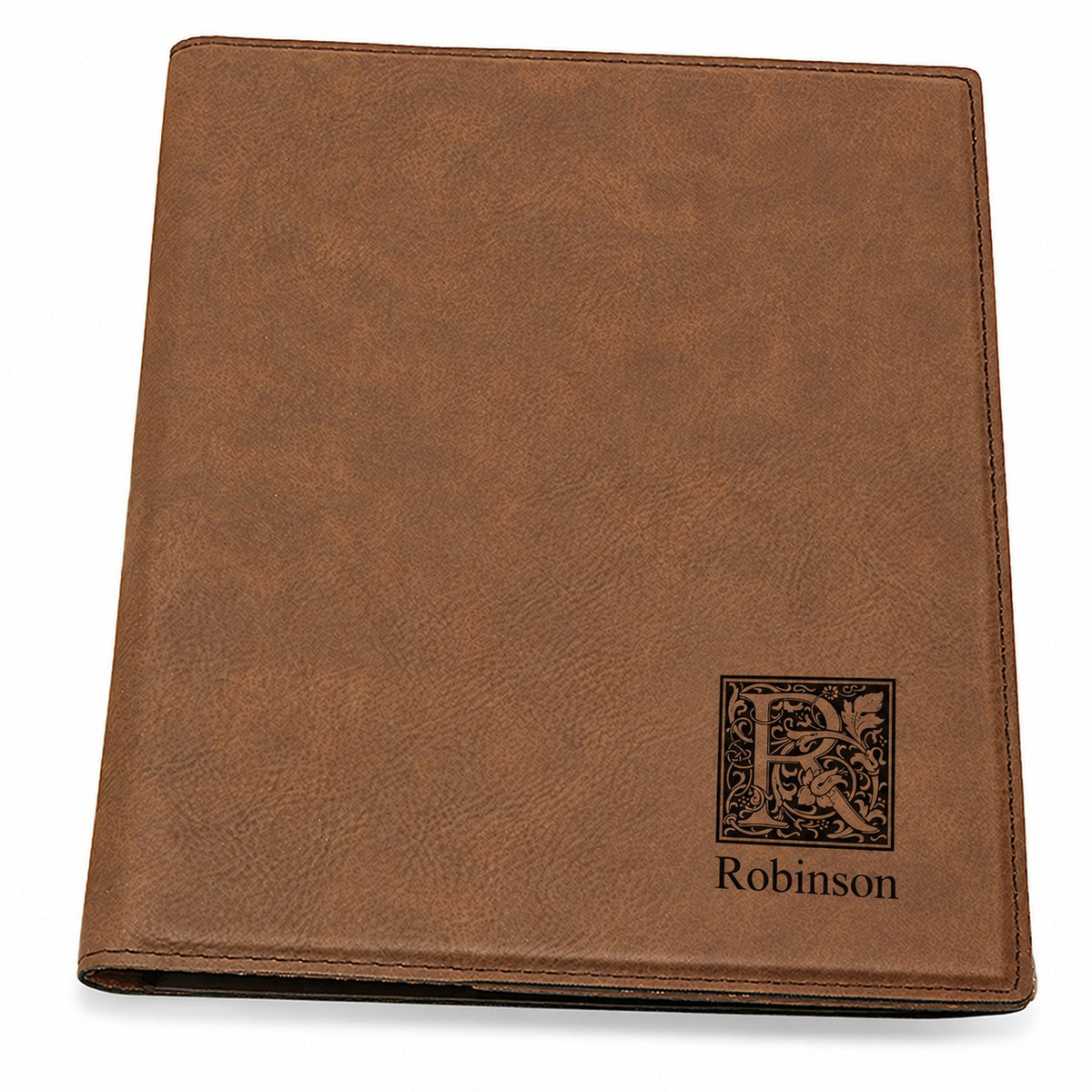 Initial Monogram Dark Brown Leatherette Portfolio