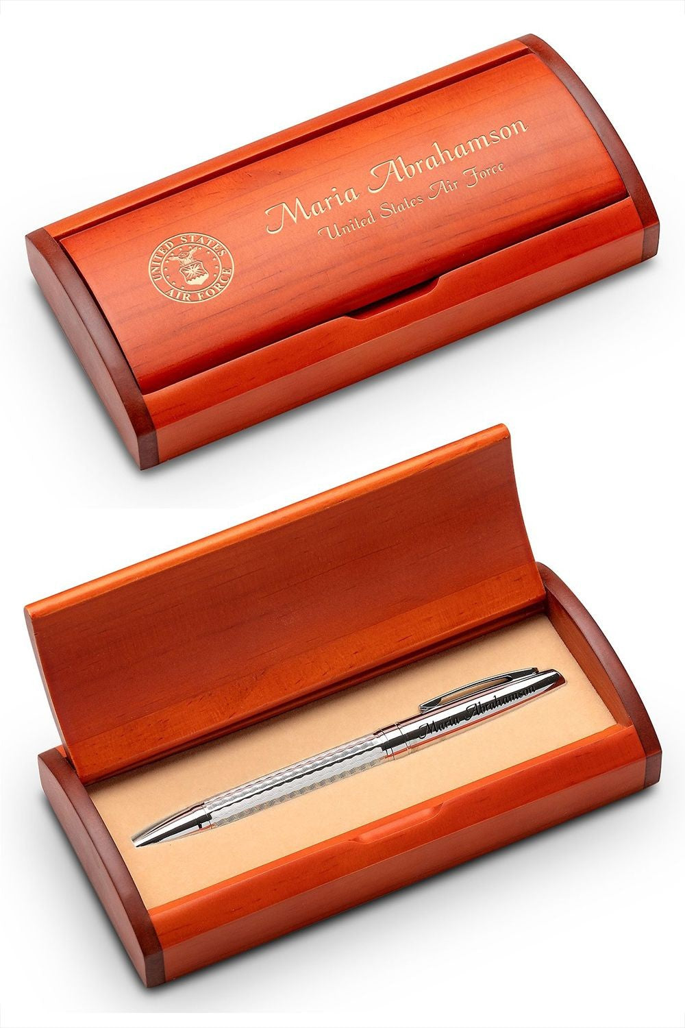 Diamond Cut Personalized Ballpoint Pen with Wood Box for Air Force