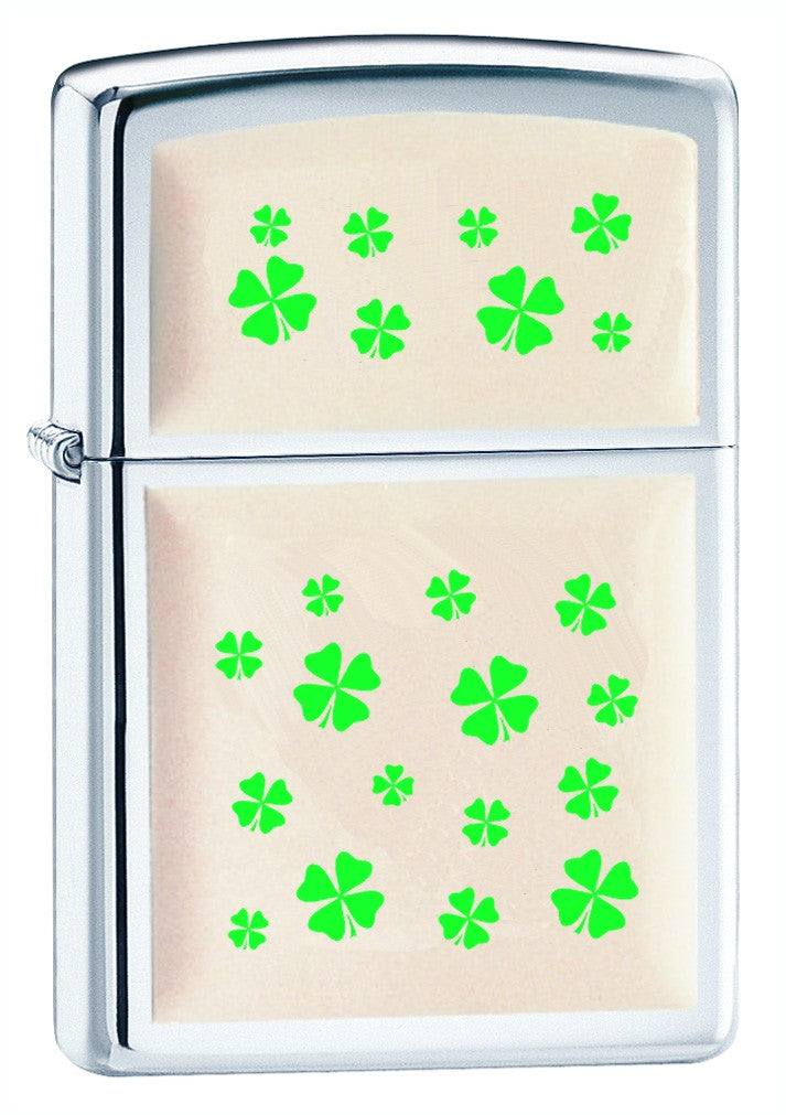 Shamrocks Ivory Lacquer & High Polish Chrome Zippo Lighter
