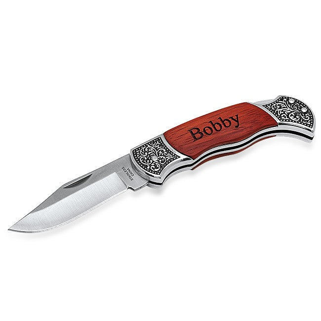 Personalized Vintage Wood & Steel Lockblade Pocket Knife