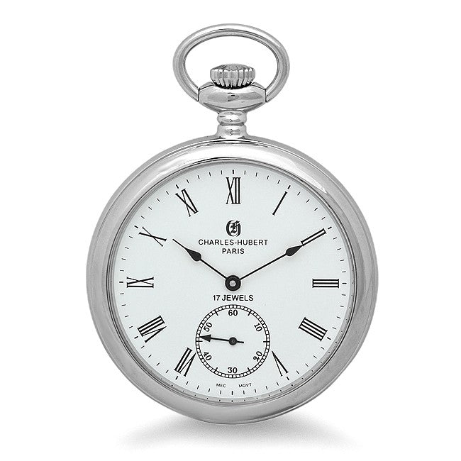 Silver Mechanical Charles Hubert Pocket Watch & Matching Chain #3756-WR - Executive Gift Shoppe