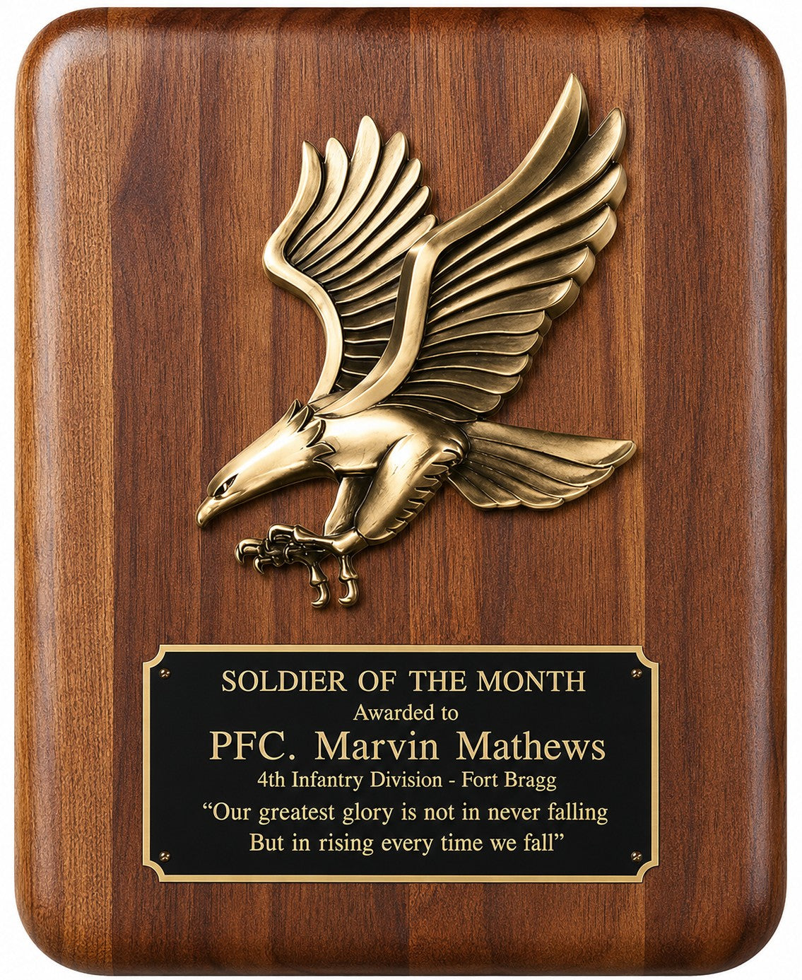 Personalized Soaring Eagle Theme Solid American Walnut Plaque