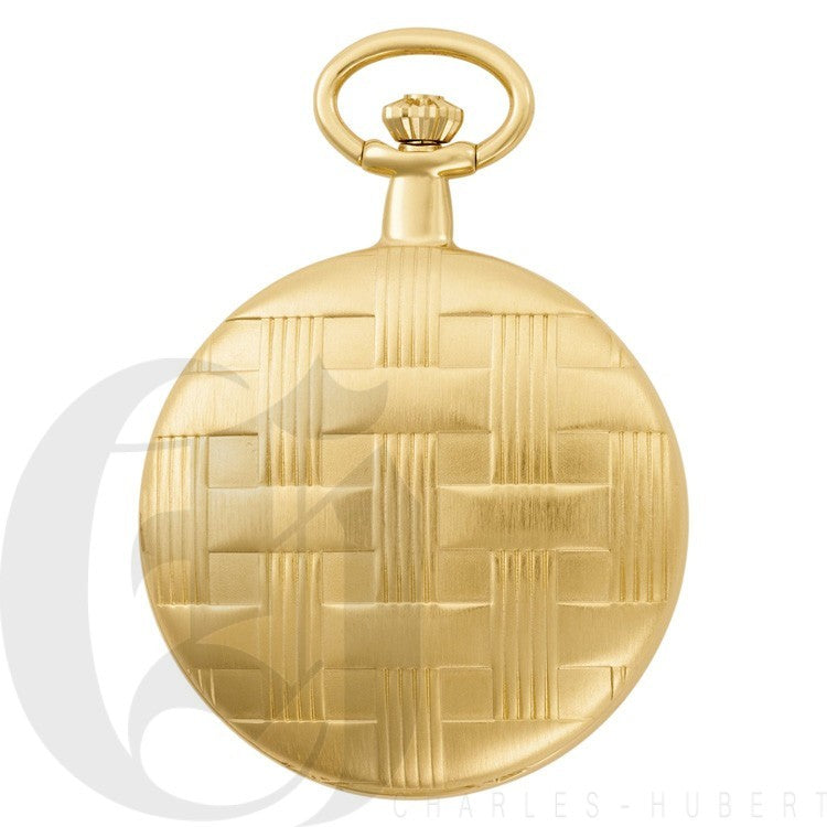 Basketweave Gold Mechanical Charles Hubert Pocket Watch & Chain #3841-G - Executive Gift Shoppe