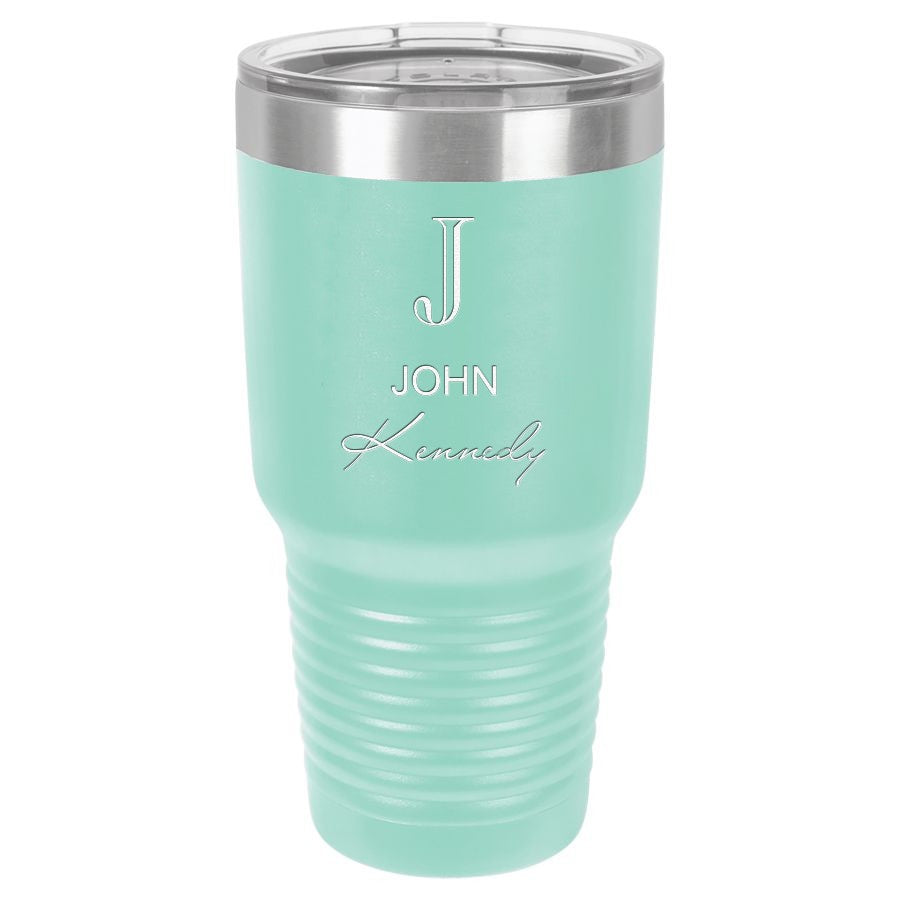 Full Name Monogram 30 Ounce Teal Polar Camel Ringneck Tumbler
