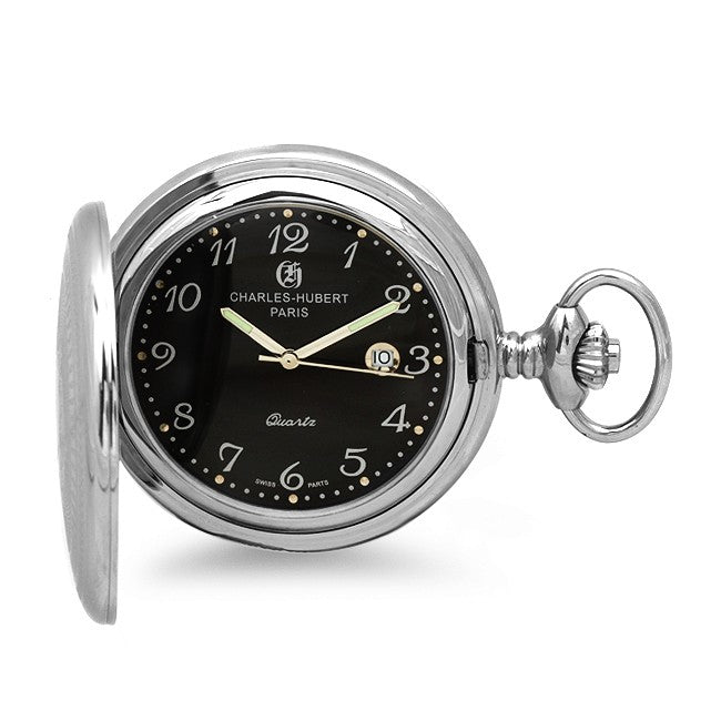 Black Dial Quartz Pocket Watch & Chain - Executive Gift Shoppe