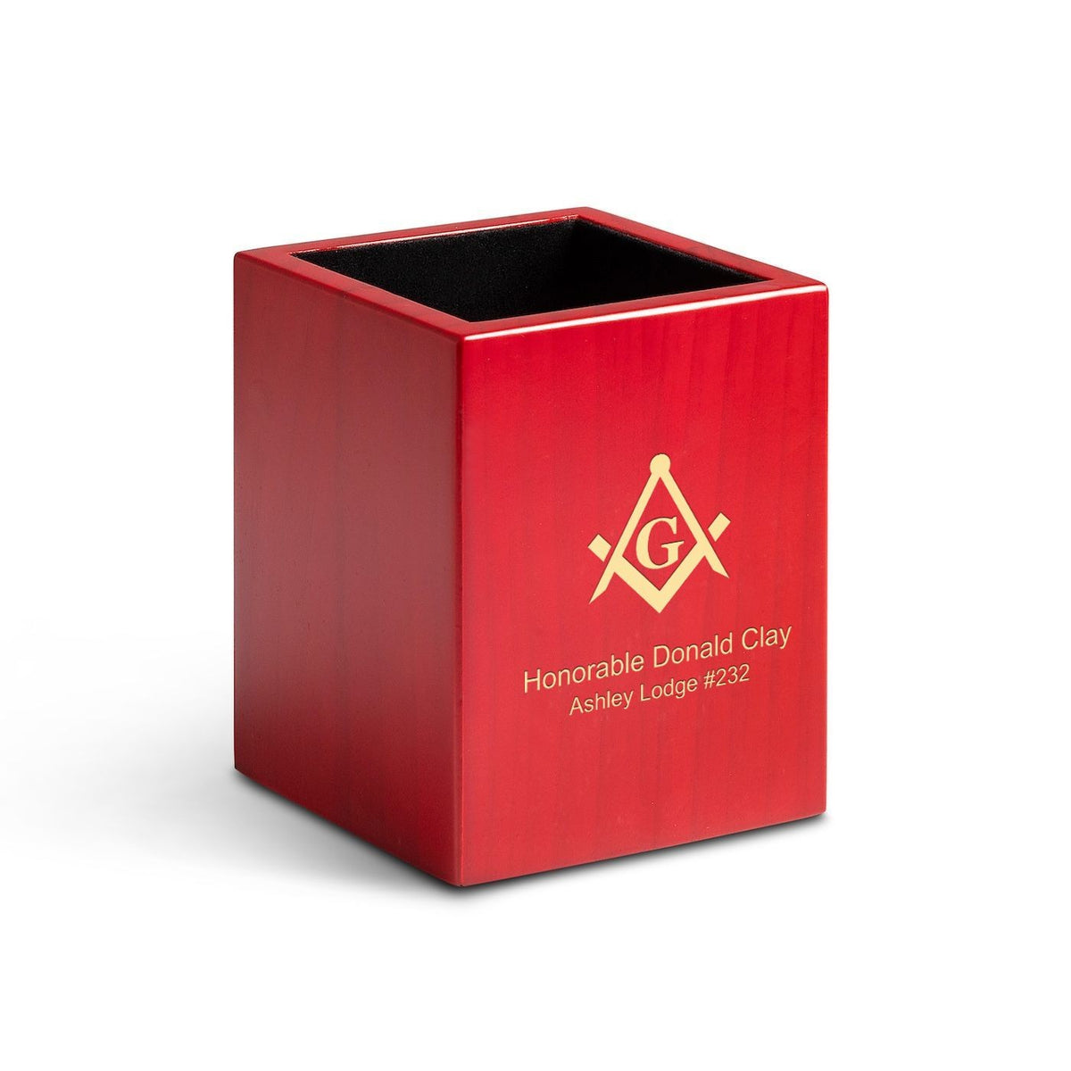 Rose Finished Wood Masonic Theme Personalized Pen and Pencil Cup