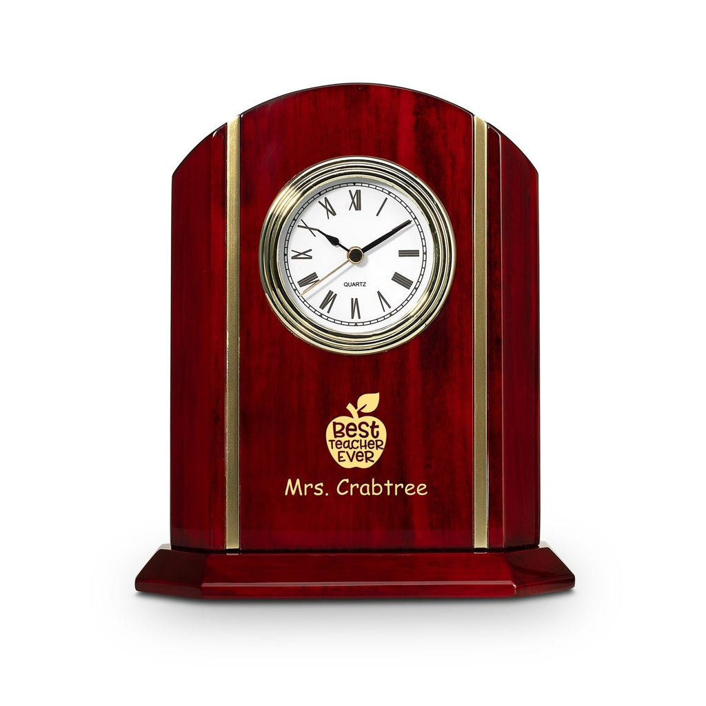 Elite Collection Best Teacher Ever Theme Personalized Rosewood Desk Clock With Gold Accents