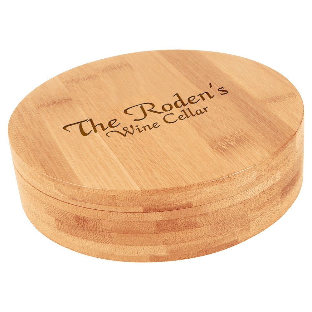 Personalized 4 Piece Round Bamboo Wine Set