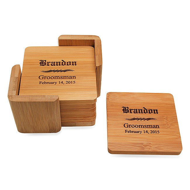 Groomsmen Gift Square Bamboo Coaster Set - Executive Gift Shoppe