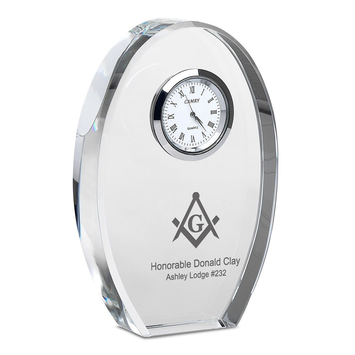 Masonic Personalized Oval Crystal Desk Clock