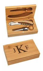 Roman Monogram Bamboo 2 Piece Wine Tool Set