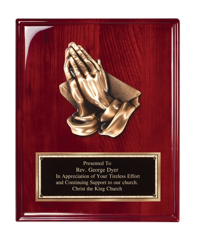 Praying Hands Piano Finished Rosewood Recognation Plaque with Personalized Plate