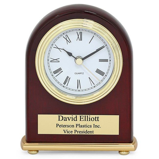 Arched Piano Finish Rosewood Personalized Desk Clock