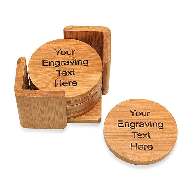 Personalized Round Bamboo Coaster Set - Executive Gift Shoppe