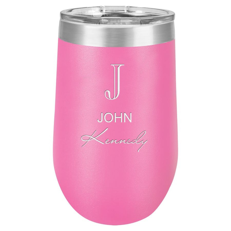 Full Name Monogram 16 Ounce Pink Insulated Stemless Wine Glass