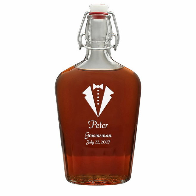Tuxedo Theme 17 Oz Vintage Glass Flask