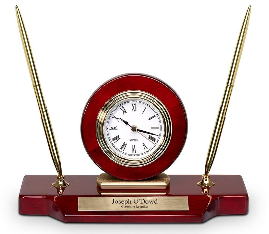 Piano Finish Personalized Desk Clock & Pen Set - Executive Gift Shoppe