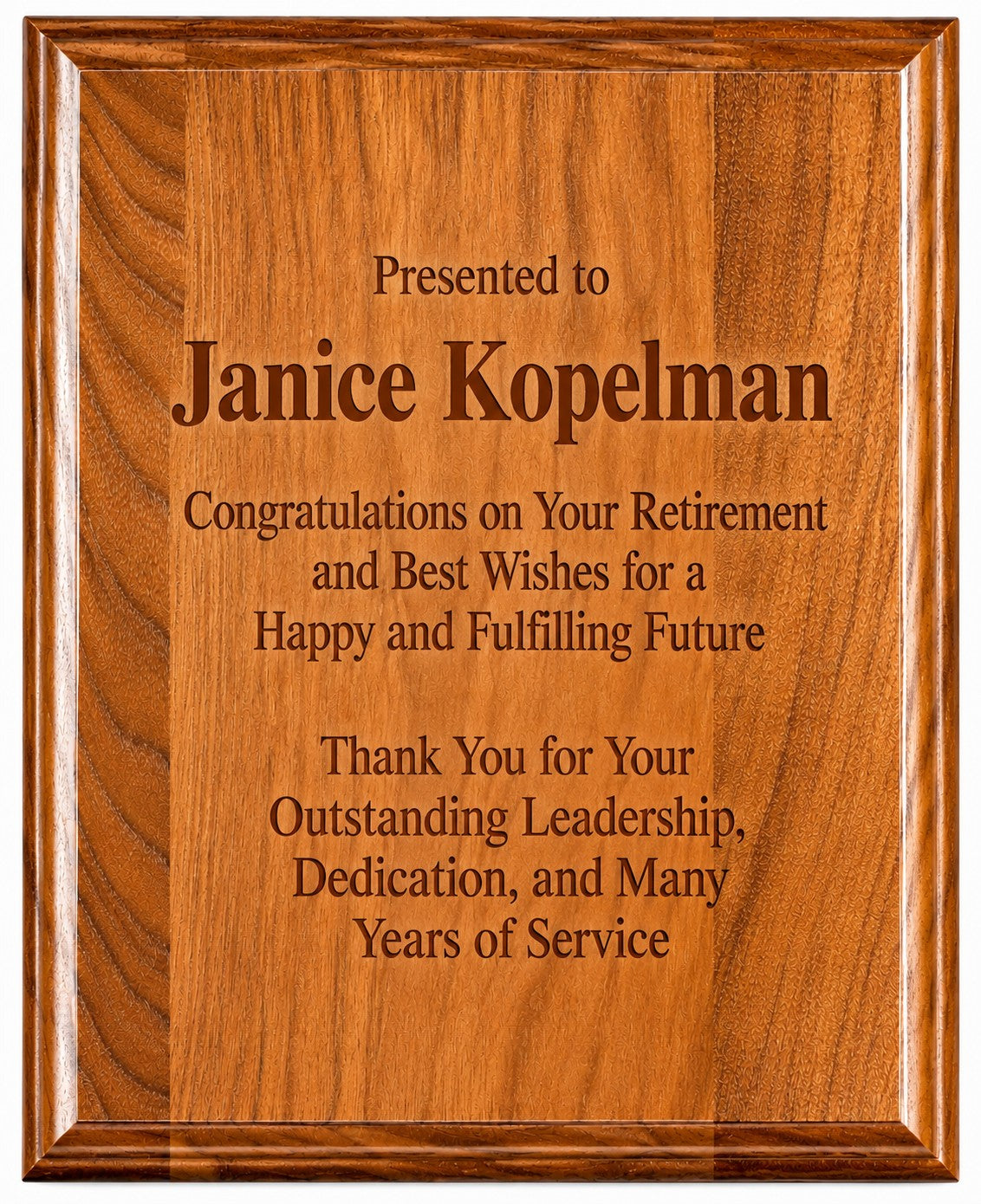 Genuine Walnut Personalized Recognition Plaque - 8" x 10"