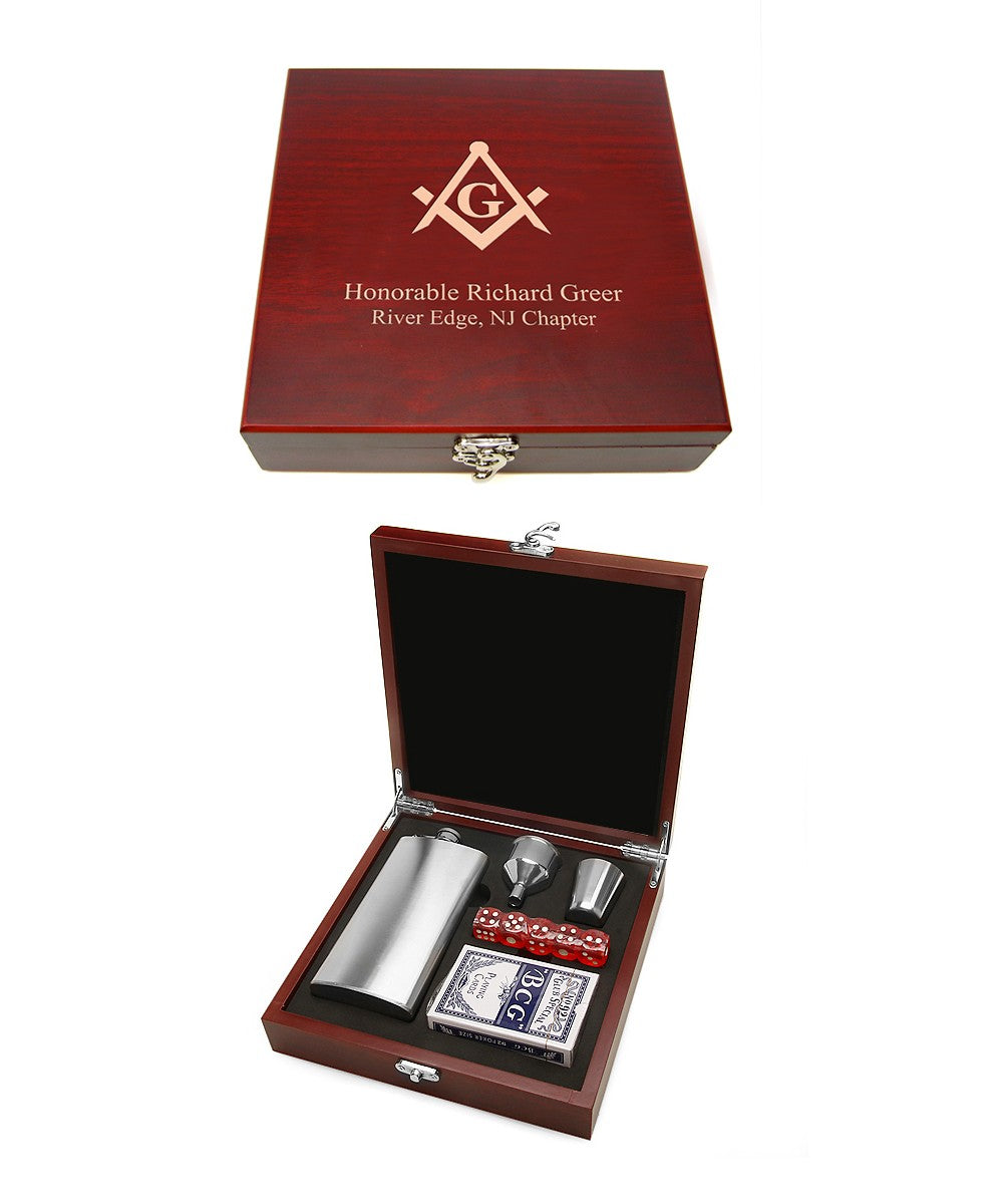 Personalized Masonic Flask & Gaming Set - Executive Gift Shoppe