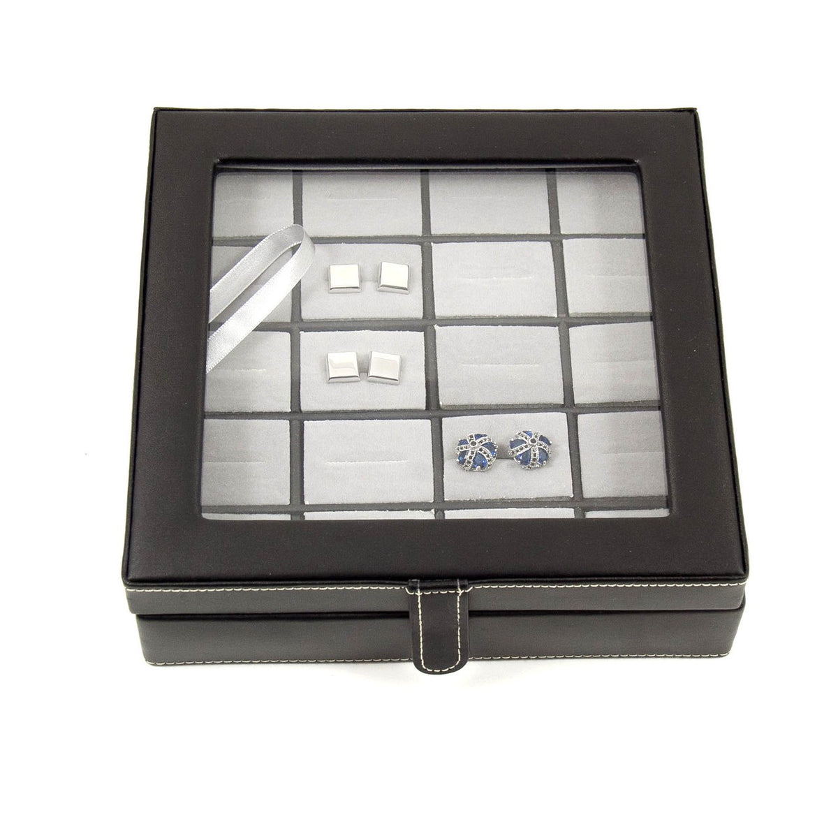 Black Leather Cufflinks Box