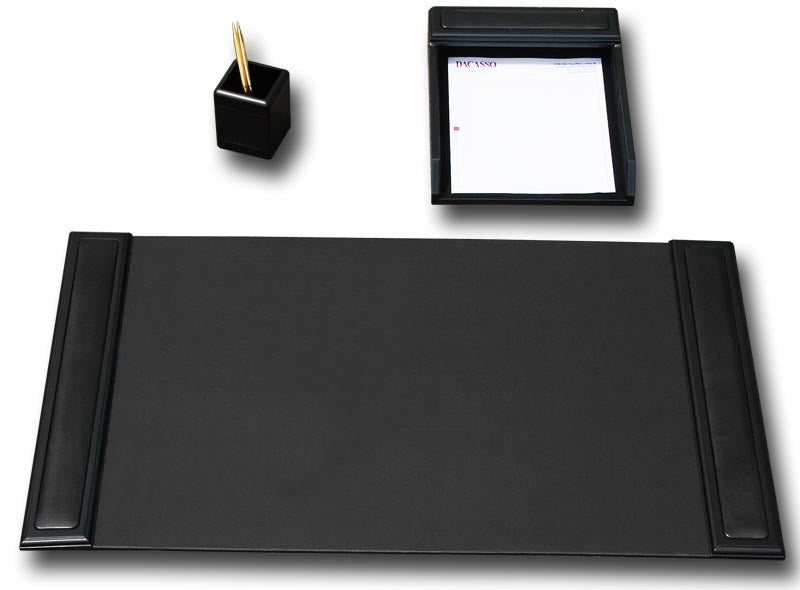 3 Piece Wood & Leather Desk Set