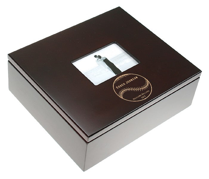 Baseball Coach's Personalized Keepsake Box With Picture Frame Lid