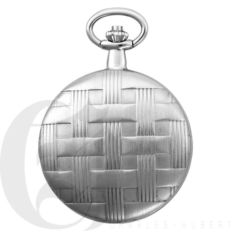 Basketweave Silver Mechanical Charles Hubert Pocket Watch & Chain #3841-WR - Executive Gift Shoppe