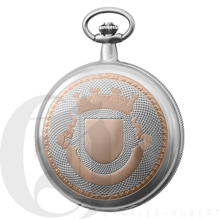 Two Tone Rose Gold Engraved Charles Hubert Pocket Watch & Chain #3822 - Executive Gift Shoppe