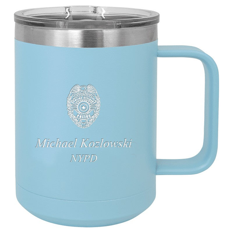 Police Shield Light Blue Personalized Insulated Polar Camel Coffee Mug