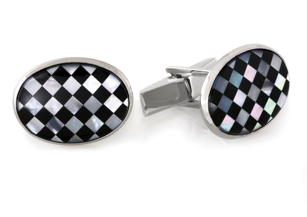 Racer Series Onyx & Mother of Pearl Sterling Silver Cufflinks