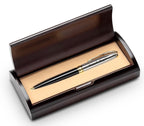 Roman Monogram Black & Gold Ballpoint Pen with Cherry Wood Box
