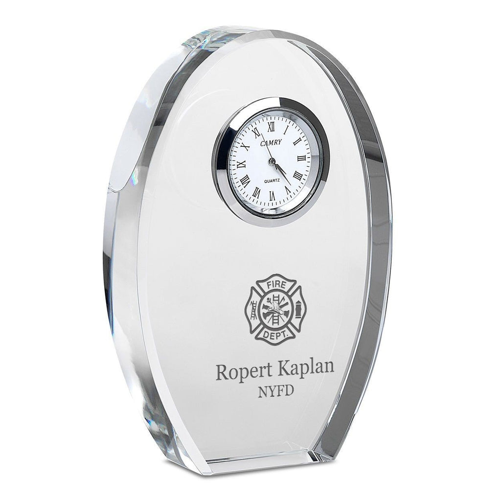 Firefighter Personalized Oval Crystal Desk Clock