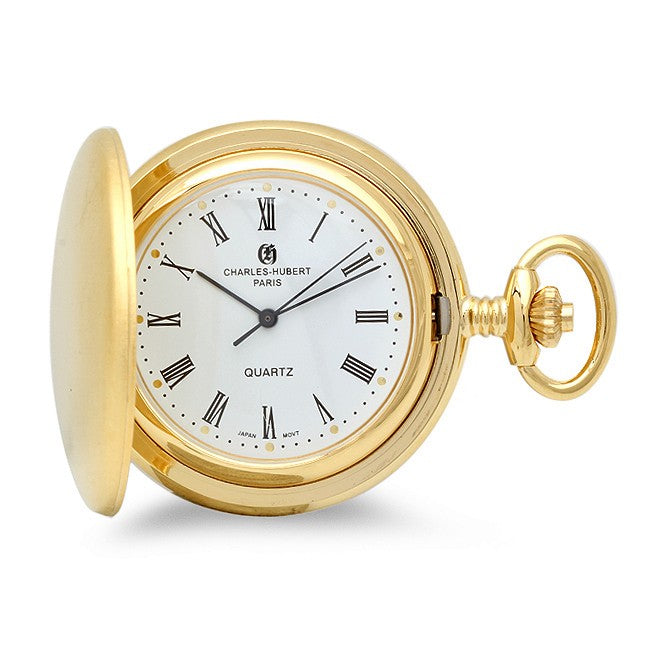 Gold Tone Quartz Mens Pocket Watch & Chain - Executive Gift Shoppe