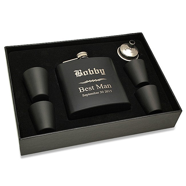 Groomsman's Gift Black Flask & Shot Cups Set - Executive Gift Shoppe