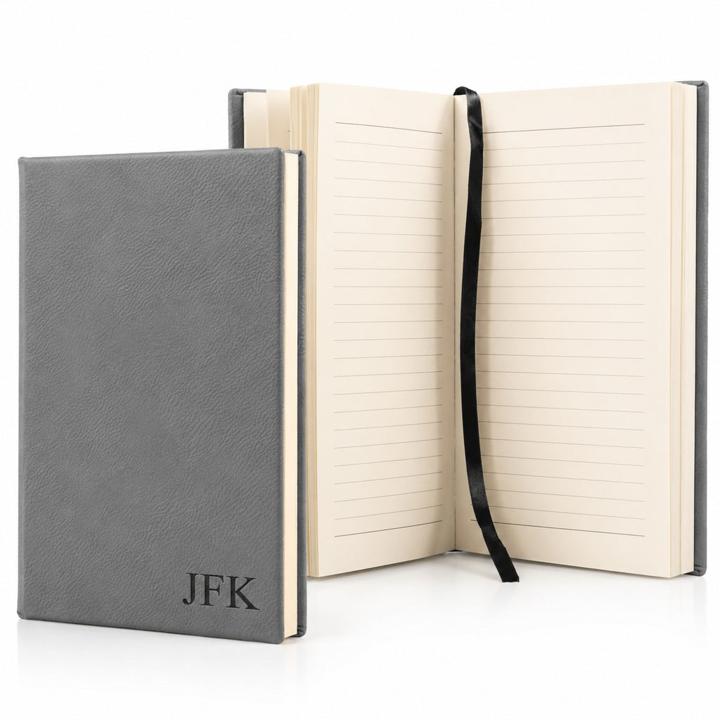 Gray Journal with Black Satin Bookmark with Personalized Initials