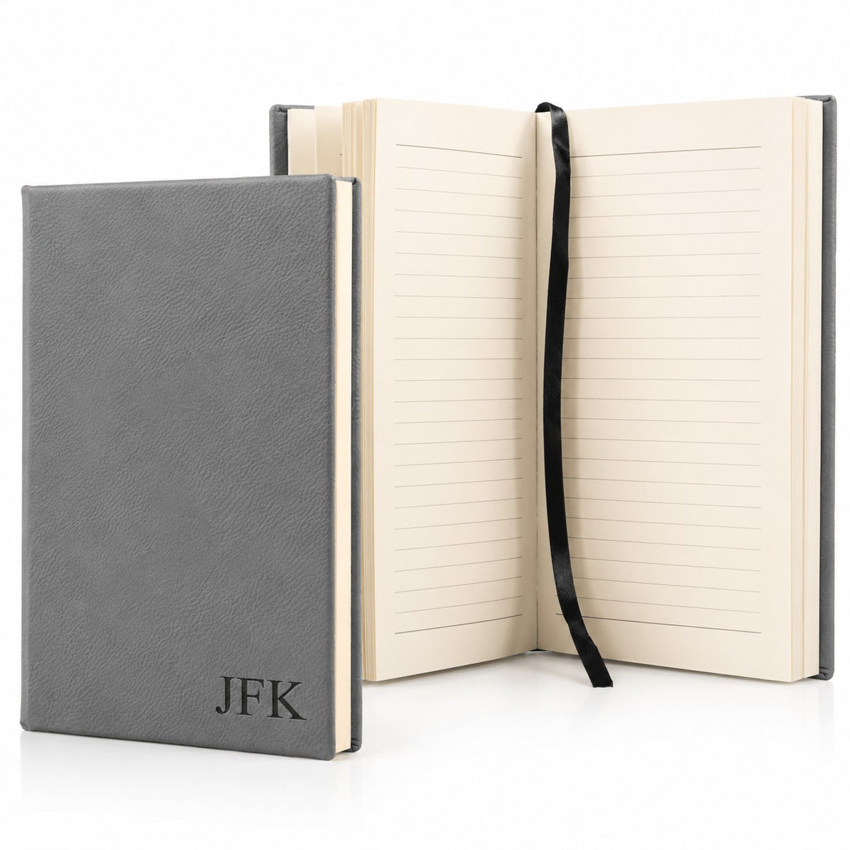 Gray Journal with Black Satin Bookmark with Personalized Initials