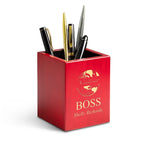 Rose Finished Wood World's Best Boss Personalized Pen and Pencil Cup