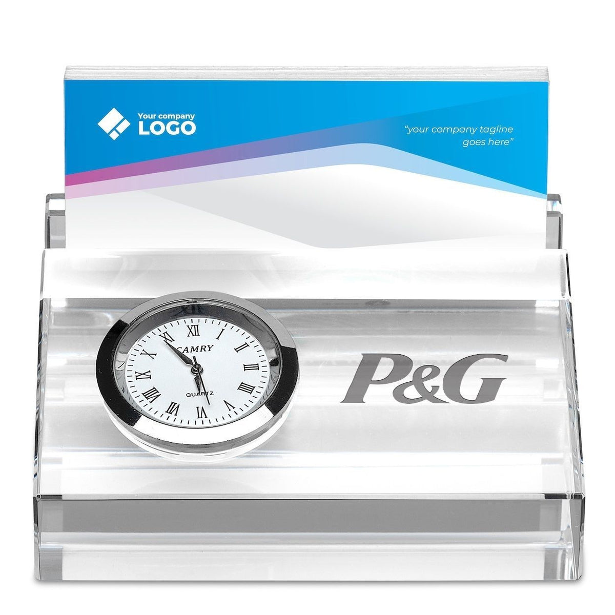 Personalized Crystal Business Card Holder & Desk Clock
