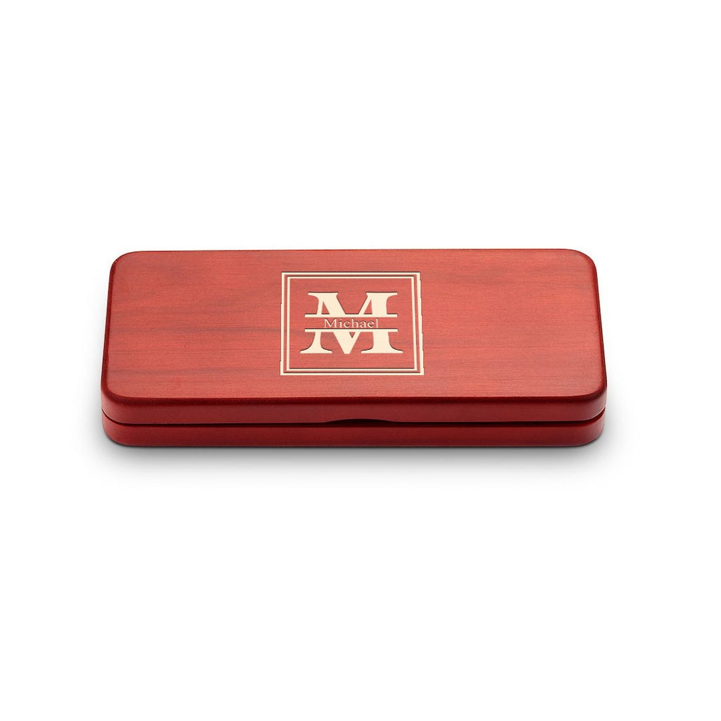 Split Monogram Theme Personalized Cherry Finish Pen & Pencil Set
