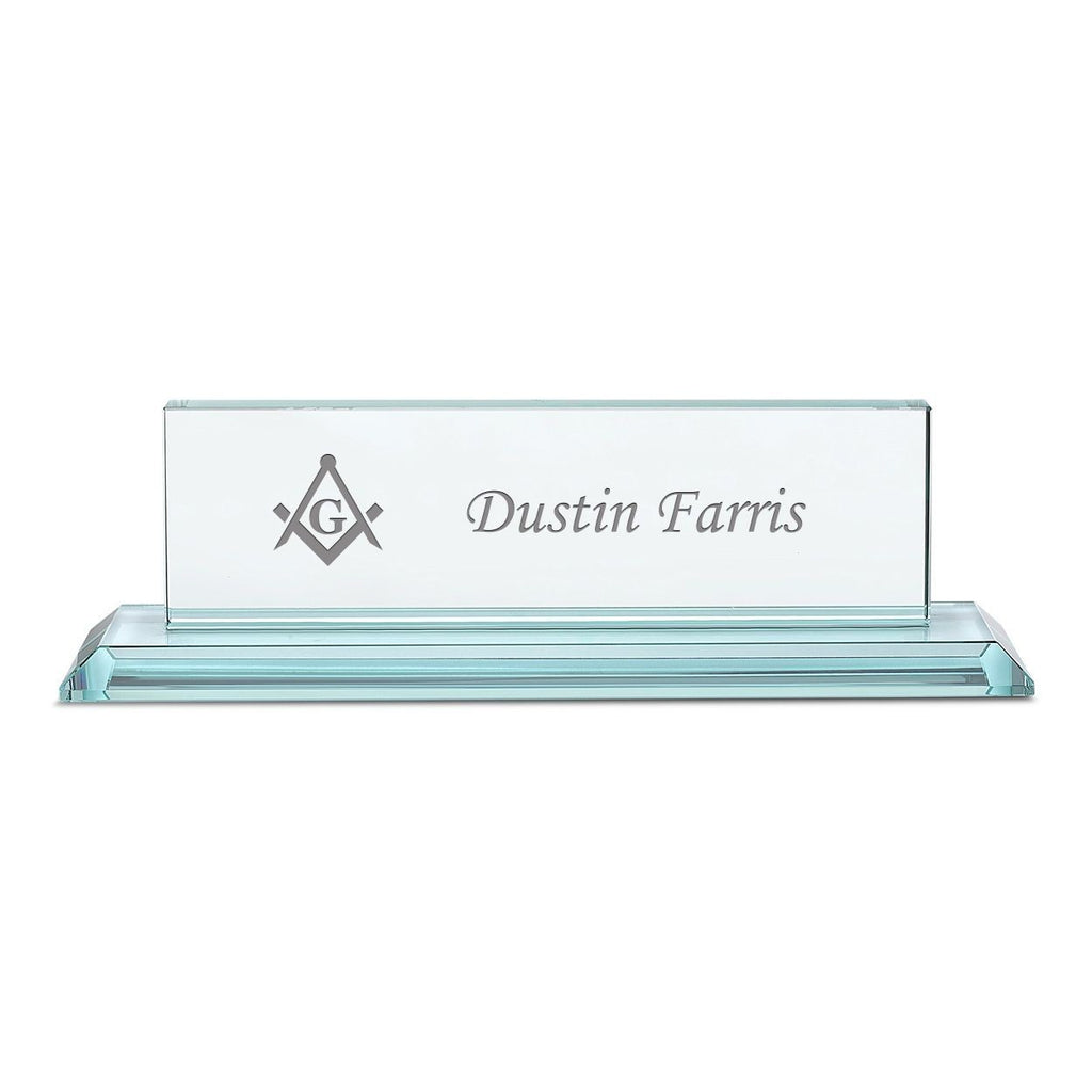Distinguished Collection Masonic Theme Personalized Crystal Desktop Name Plate
