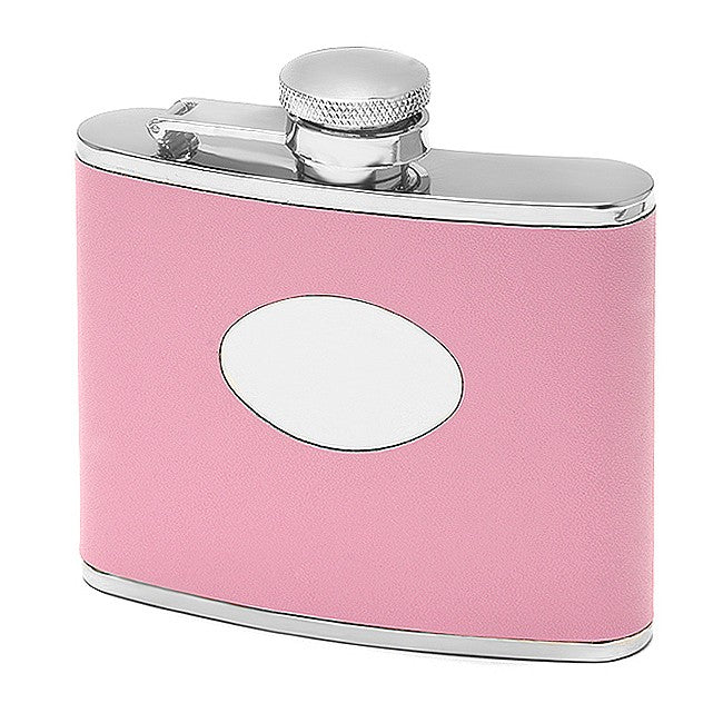 4 Ounce Pink Leather Monogram Flask - Executive Gift Shoppe