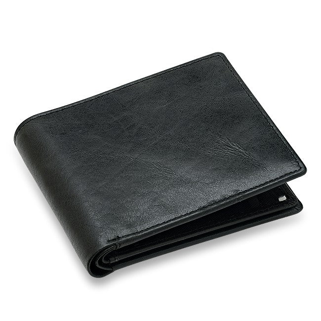 Executive Collection RFID Blocking Black Leather Bifold Wallet with Double ID Holder
