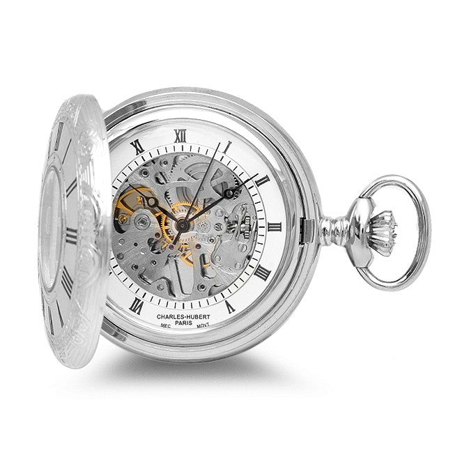 Silver Mechanical Charles Hubert Pocket Watch & Chain #3804 - Executive Gift Shoppe